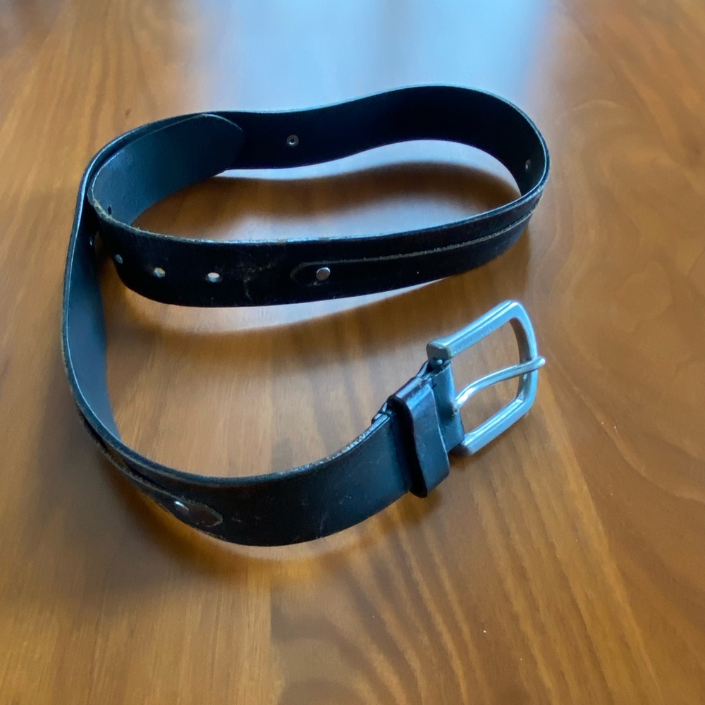 Black Leather Belt with Silver Buckle